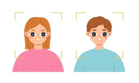 Face id concept, identification personal mobile app. Facial scan, biometric Stock Illustration