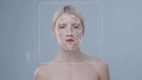 Face ID. Face Detection. Biometric Technological Facial Recognition System. 3D Stock Photos