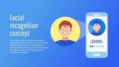 Face id Face identification of young man. Stock Illustration