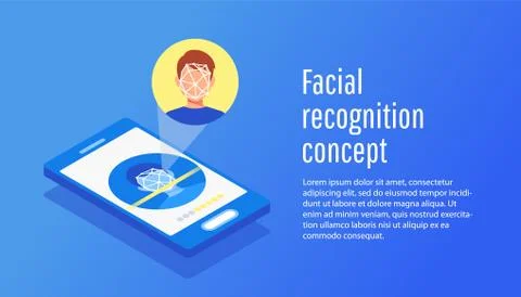 Face id Face identification of young man. Stock Illustration