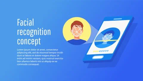 Face id Face identification of young man. Stock Illustration