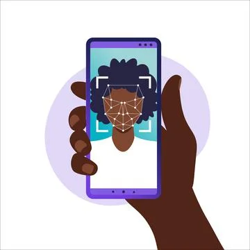 Face ID, face recognition system. facial biometric identification system scan Illustrazione stock