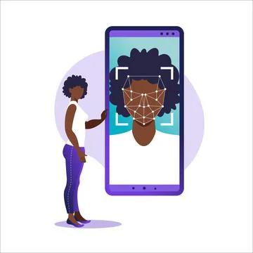 Face ID, face recognition system. Facial biometric identification system scan Stock Illustration