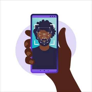 Face ID, face recognition system. facial biometric identification system scan Illustrazione stock