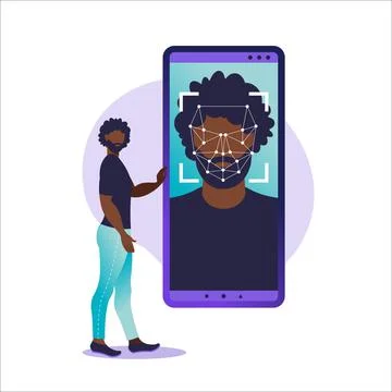 Face ID, face recognition system. Facial biometric identification system scan Stock Illustration