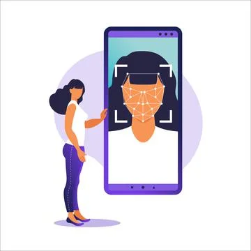 Face ID, face recognition system. Facial biometric identification system scan Stock Illustration