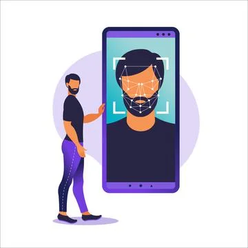 Face ID, face recognition system. Facial biometric identification system scan Stock Illustration