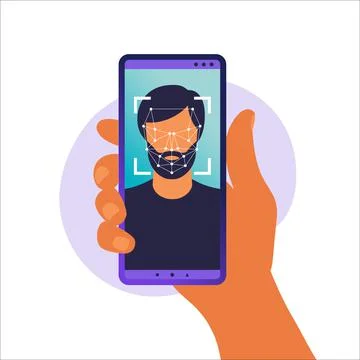 Face ID, face recognition system. Facial biometric identification system scan Stock Illustration