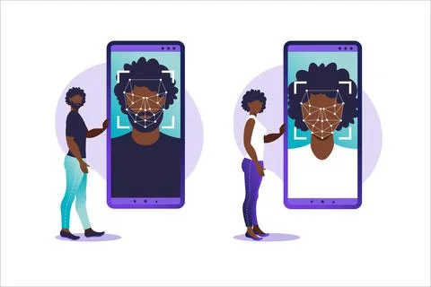 Face ID, face recognition system. Facial biometric identification system scan Stock Illustration