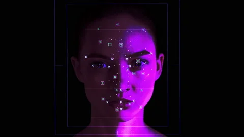 Face ID. Facial Recognition System. Face Detection Dots and Trackers. Видео 107599126