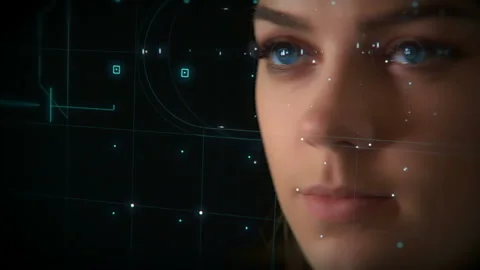 Face ID. Facial Recognition System. Face Detection Dots and Greed. Futuristic Stock Footage 111199329