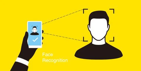 Face ID, facial Recognition System concept icons, man using the phone scan th Stock Illustration
