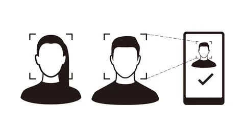 Face ID, facial Recognition System concept icons, man using the phone scan th Stock-Illustration