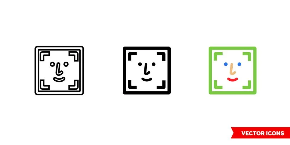 Face id icon of 3 types color, black and white, outline. Isolated vector sign Stock Illustration