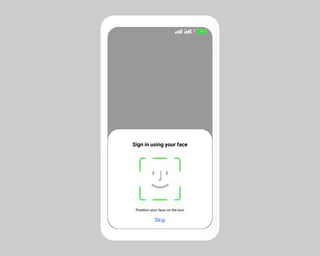 Face ID Login Screen with Smile Icon on Smartphone Screen Stock Illustration