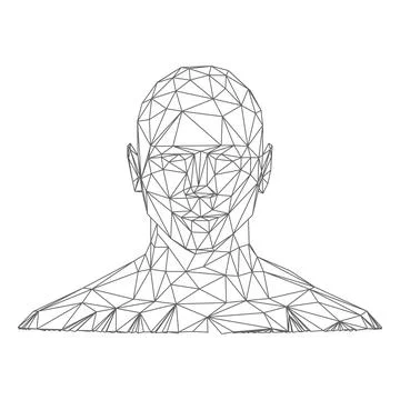 Face ID polygonal vector black front wireframe, biometric technology digital Stock Illustration