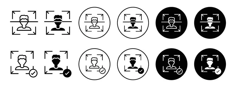 Face ID scanner with check mark icon Outline flat Icon Stock Illustration