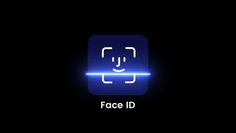 Face id scanning unlock icon neon animation isolated on black background Stock Footage 345477397