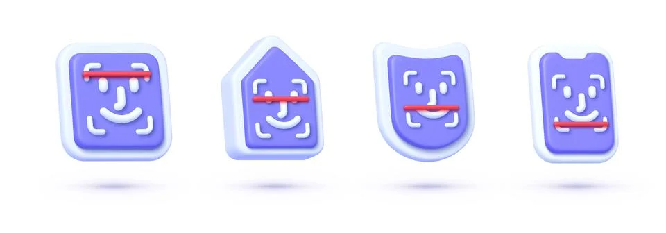 Face id set in 3d style on white background. Digital illustration. Data Stock Illustration
