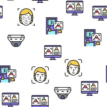 Face Id Technology Vector Seamless Pattern Stock Illustration