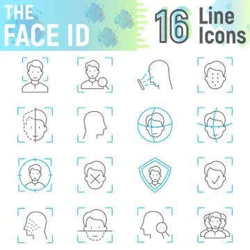 Face ID thin line icon set, face recognition signs Stock Illustration