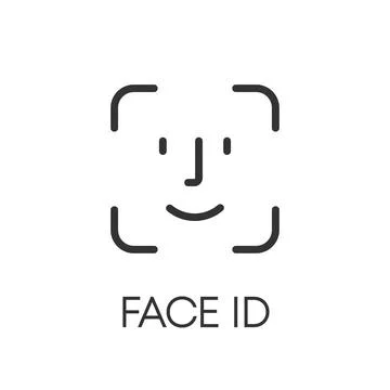 Face ID verification black icon izolated on white background. Vector illustra Stock Illustration