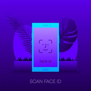 Face ID verification on phone concept on dark gradient background. Vector ill Stock Illustration