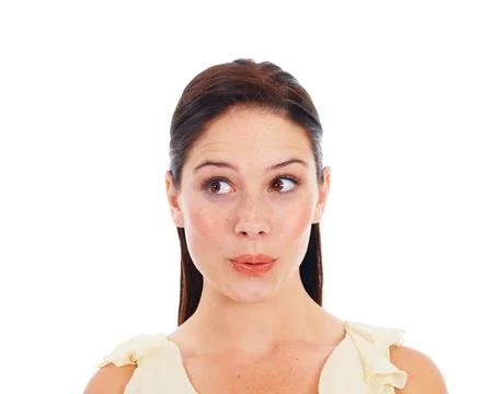 Face, idea and thinking studio woman contemplating ideas, decision or choice for Stock Photos