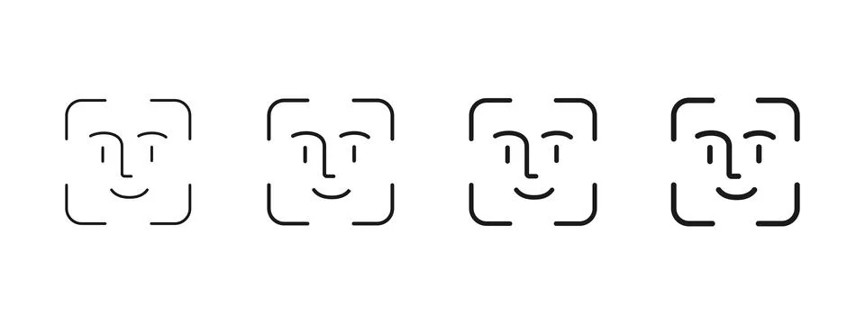 Face identification icon. Simple biometric ID scan symbol for secure user v.. Stock Illustration