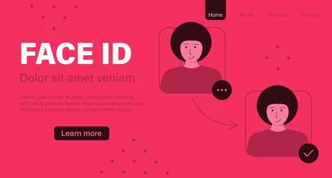Face identification landing page template. Red monocolor Stock Illustration