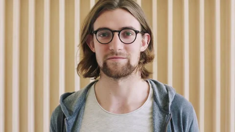 Face, IT technician and man in office, smile and nerd with glasses for clear Video stock 331904872