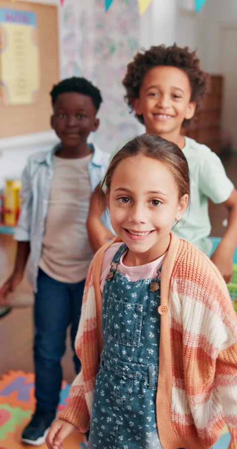 Face, kids and students in classroom, dance and learning with fun, education and Stock Footage 307997926