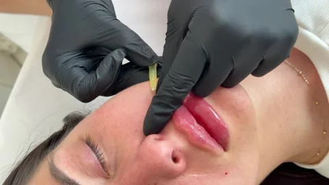 Face lifting PDO Suture operation. innovative technique of New thread lift Stock Footage 321641751