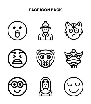 Face Line Bundle Icons Pack Stock Illustration