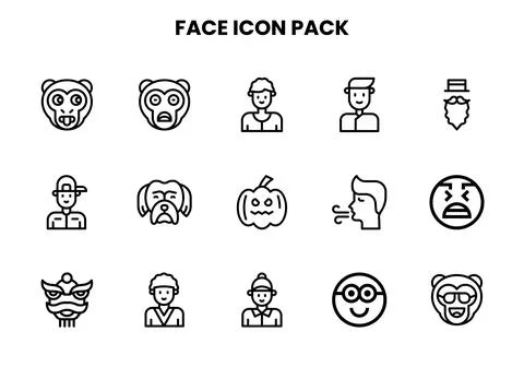 Face Line Design Icons Pack Stock Illustration