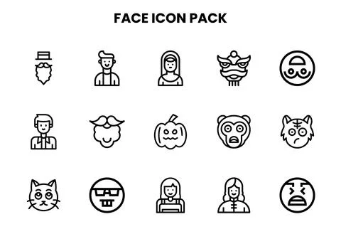 Face Line Icons Pack Stock Illustration