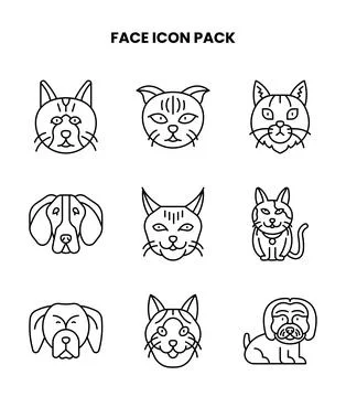 Face Line Set Icons Pack Stock Illustration
