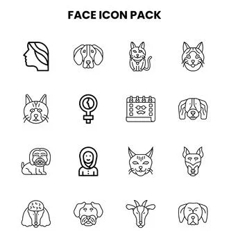 Face Line Set Icons Pack Stock Illustration