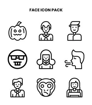 Face Line Set Icons Pack Stock Illustration