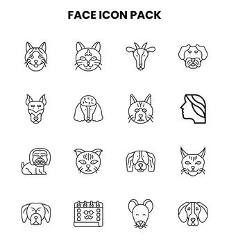 Face Line Vector Icons Pack Stock Illustration