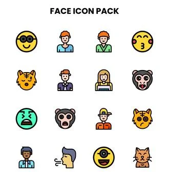 Face Lineal Color Bundle Icons Pack Stock Illustration
