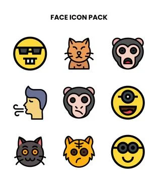 Face Lineal Color Bundle Icons Pack Stock Illustration