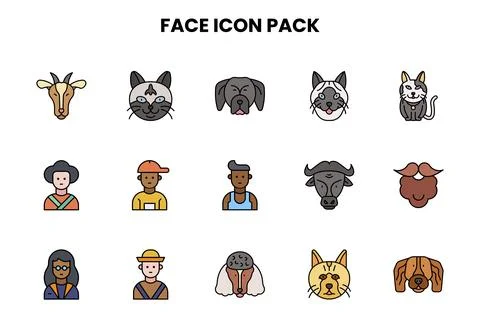 Face Lineal Color Bundle Icons Pack Stock Illustration