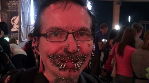 The face of a lover of piercing. Video stock 8510060