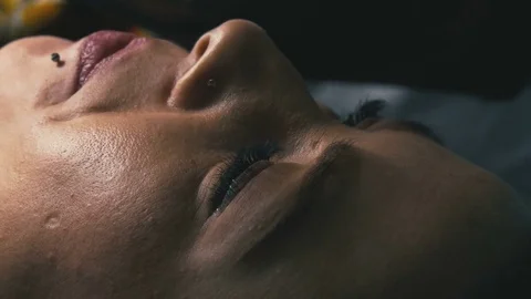 Face of lying girl close-up Stock Footage 73145306