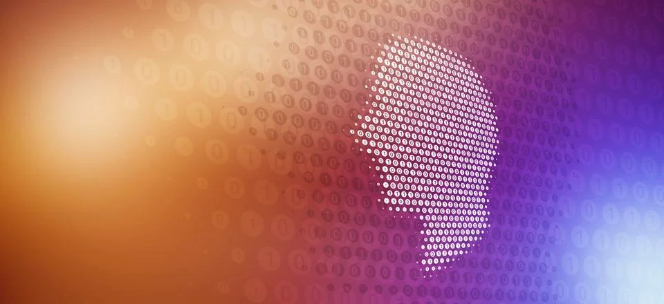 Face made from binary code over colored background Stock Illustration