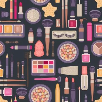 Face make up tools seamless pattern. Vector Stock Illustration