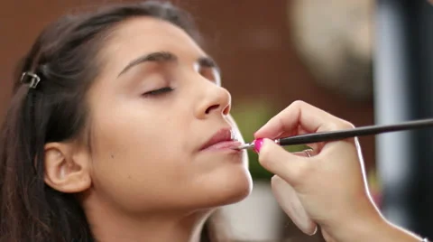 Face Makeup Making Lips Brush Stock-Footage 42241316
