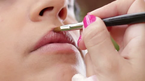 Face Makeup Making Lips Brush Stock Footage 42241909