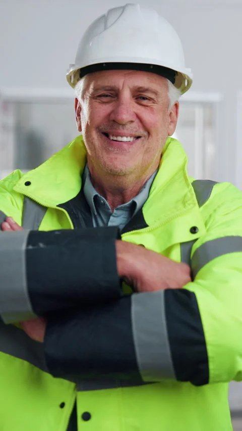 Face, man and engineer at construction site, confidence or development with Stock Footage 342312125